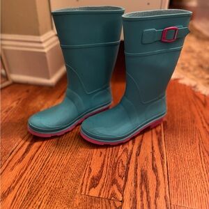 Teal Rain Boots with Pink Soles